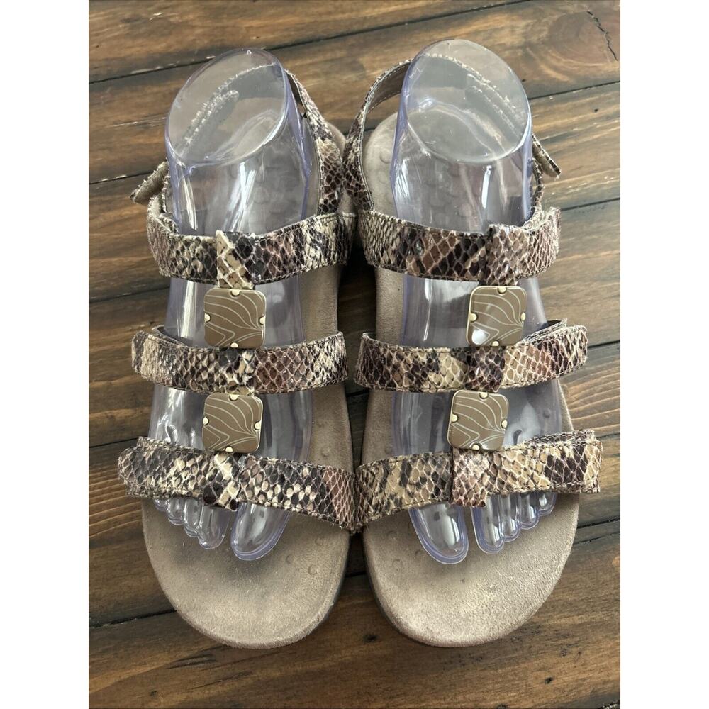 VIONIC Amber Snakeskin Brown Srappy Support Orthopedic Sandals Women's 9